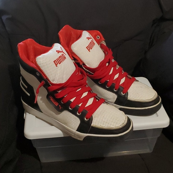 puma black and white high tops